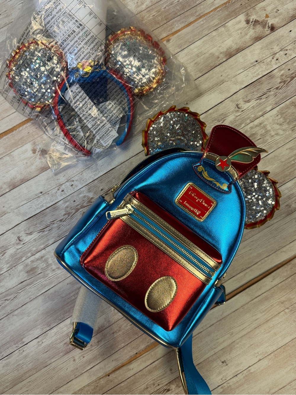 Loungefly Metallic Blue and Red Mickey Ear Mini Backpack